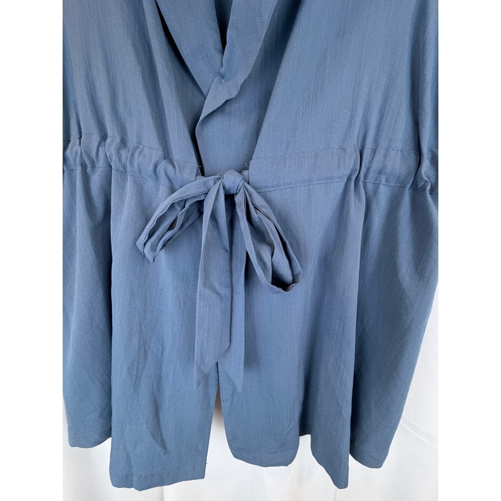 Bloomchic Women Blue Drawstring Tie Waist Notch Lapel Wrap Jacket Size 22-24 - Picture 3 of 4